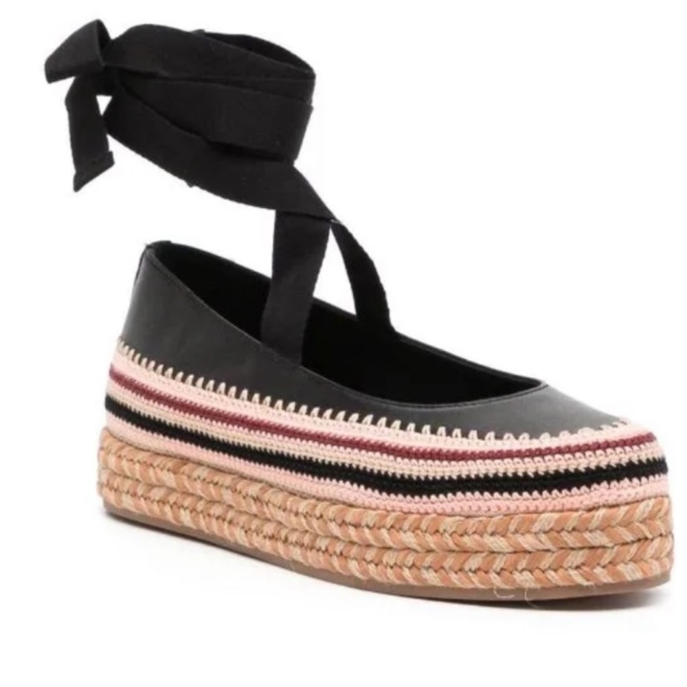 Ulla Johnson Yelena Crochet Espradilles in Black w/beautiful ballet ribbon tie!